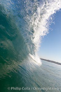 Cresting wave, morning light, glassy water, surf, Cardiff by the Sea, California