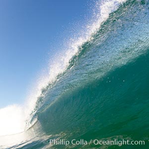 Cresting wave, morning light, glassy water, surf, Cardiff by the Sea, California