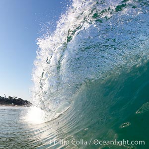 Cresting wave, morning light, glassy water, surf, Cardiff by the Sea, California