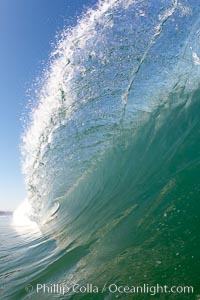 Cresting wave, morning light, glassy water, surf, Cardiff by the Sea, California