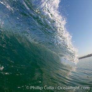 Cresting wave, morning light, glassy water, surf, Cardiff by the Sea, California