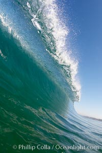 Cresting wave, morning light, glassy water, surf, Cardiff by the Sea, California