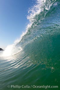 Cresting wave, morning light, glassy water, surf, Cardiff by the Sea, California