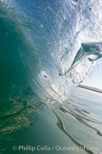 Cresting wave, morning light, glassy water, surf, Cardiff by the Sea, California