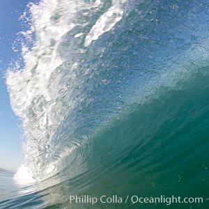 Cresting wave, morning light, glassy water, surf, Cardiff by the Sea, California