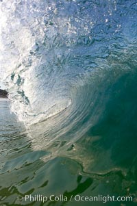 Cresting wave, morning light, glassy water, surf, Cardiff by the Sea, California