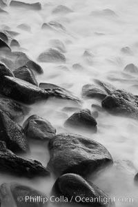 Waves and beach boulders, abstract study of water movement, La Jolla, California