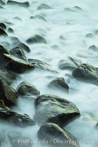 Waves and beach boulders, abstract study of water movement, La Jolla, California