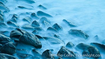 Waves and beach boulders, abstract study of water movement, La Jolla, California