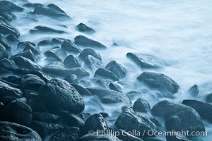 Waves and beach boulders, abstract study of water movement, La Jolla, California