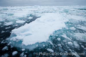 Pack ice and brash ice fills the Weddell Sea, near the Antarctic Peninsula.  This pack ice is a combination of broken pieces of icebergs, sea ice that has formed on the ocean