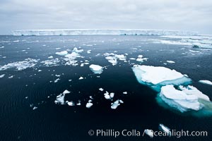 Pack ice and brash ice fills the Weddell Sea, near the Antarctic Peninsula.  This pack ice is a combination of broken pieces of icebergs, sea ice that has formed on the ocean