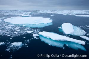 Pack ice and brash ice fills the Weddell Sea, near the Antarctic Peninsula.  This pack ice is a combination of broken pieces of icebergs, sea ice that has formed on the ocean