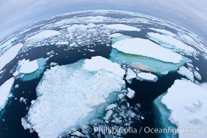 Pack ice and brash ice fills the Weddell Sea, near the Antarctic Peninsula.  This pack ice is a combination of broken pieces of icebergs, sea ice that has formed on the ocean