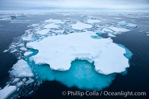 Pack ice and brash ice fills the Weddell Sea, near the Antarctic Peninsula.  This pack ice is a combination of broken pieces of icebergs, sea ice that has formed on the ocean.