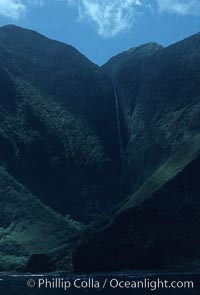 Waterfall and sea cliffs, Molokai