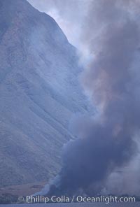 West Maui and smoke from burning cut sugar cane