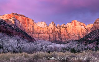 West Temple, The Sundial and the Altar of Sacrifice illuminated by soft alpenglow, about 20 minutes before sunrise.