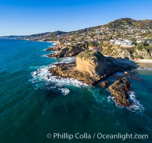 The Whale / Turtle Rock, a distinctive headland in southern Laguna Beach, California, aerial photo