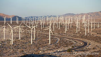 Wind turbines, in the San Gorgonio Pass, near Interstate 10 provide electricity to Palm Springs and the Coachella Valley