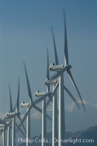 Wind turbines provide electricity to Palm Springs and the Coachella Valley. San Gorgonio pass, San Bernardino mountains, San Gorgonio Pass