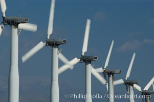 Wind turbines provide electricity to Palm Springs and the Coachella Valley. San Gorgonio pass, San Bernardino mountains, San Gorgonio Pass