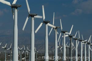 Wind turbines provide electricity to Palm Springs and the Coachella Valley. San Gorgonio pass, San Bernardino mountains, San Gorgonio Pass