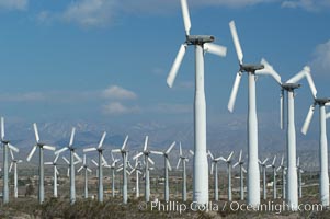 Wind turbines provide electricity to Palm Springs and the Coachella Valley. San Gorgonio pass, San Bernardino mountains. San Gorgonio Pass, California, USA, natural history stock photograph, photo id 06858