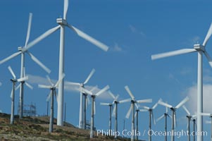 Wind turbines provide electricity to Palm Springs and the Coachella Valley. San Gorgonio pass, San Bernardino mountains, San Gorgonio Pass