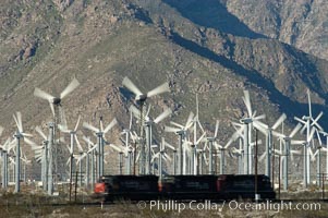 Wind turbines provide electricity to Palm Springs and the Coachella Valley. San Gorgonio pass, San Bernardino mountains, San Gorgonio Pass