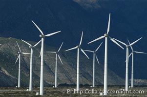 Wind turbines provide electricity to Palm Springs and the Coachella Valley. San Gorgonio pass, San Bernardino mountains, San Gorgonio Pass