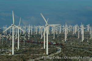 Wind turbines provide electricity to Palm Springs and the Coachella Valley. San Gorgonio pass, San Bernardino mountains, San Gorgonio Pass