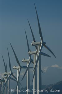 Wind turbines provide electricity to Palm Springs and the Coachella Valley. San Gorgonio pass, San Bernardino mountains, San Gorgonio Pass