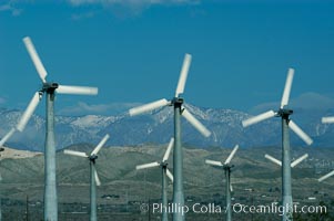 Wind turbines provide electricity to Palm Springs and the Coachella Valley. San Gorgonio pass, San Bernardino mountains, San Gorgonio Pass