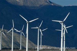 Wind turbines provide electricity to Palm Springs and the Coachella Valley. San Gorgonio pass, San Bernardino mountains, San Gorgonio Pass