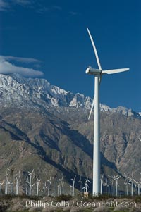 Wind turbines provide electricity to Palm Springs and the Coachella Valley. San Gorgonio pass, San Bernardino mountains, San Gorgonio Pass