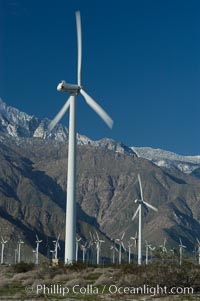 Wind turbines provide electricity to Palm Springs and the Coachella Valley. San Gorgonio pass, San Bernardino mountains, San Gorgonio Pass