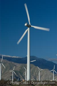 Wind turbines provide electricity to Palm Springs and the Coachella Valley. San Gorgonio pass, San Bernardino mountains, San Gorgonio Pass