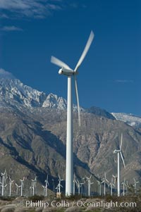 Wind turbines provide electricity to Palm Springs and the Coachella Valley. San Gorgonio pass, San Bernardino mountains, San Gorgonio Pass