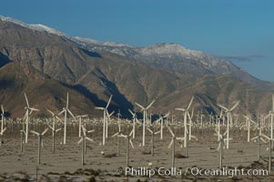 Wind turbines provide electricity to Palm Springs and the Coachella Valley. San Gorgonio pass, San Bernardino mountains, San Gorgonio Pass