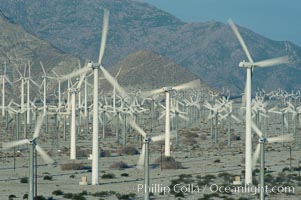 Wind turbines provide electricity to Palm Springs and the Coachella Valley. San Gorgonio pass, San Bernardino mountains, San Gorgonio Pass