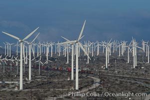 Wind turbines provide electricity to Palm Springs and the Coachella Valley. San Gorgonio pass, San Bernardino mountains, San Gorgonio Pass