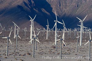 Wind turbines provide electricity to Palm Springs and the Coachella Valley. San Gorgonio pass, San Bernardino mountains, San Gorgonio Pass