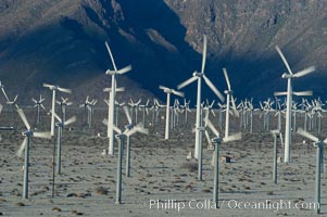 Wind turbines provide electricity to Palm Springs and the Coachella Valley. San Gorgonio pass, San Bernardino mountains, San Gorgonio Pass