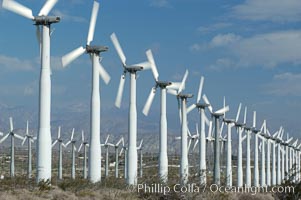 Wind turbines provide electricity to Palm Springs and the Coachella Valley. San Gorgonio pass, San Bernardino mountains, San Gorgonio Pass