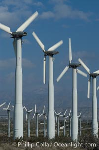 Wind turbines provide electricity to Palm Springs and the Coachella Valley. San Gorgonio pass, San Bernardino mountains, San Gorgonio Pass