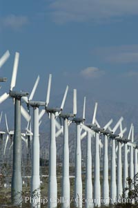 Wind turbines provide electricity to Palm Springs and the Coachella Valley. San Gorgonio pass, San Bernardino mountains, San Gorgonio Pass