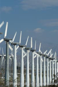 Wind turbines provide electricity to Palm Springs and the Coachella Valley. San Gorgonio pass, San Bernardino mountains, San Gorgonio Pass