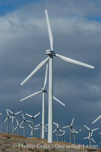 Wind turbines provide electricity to Palm Springs and the Coachella Valley. San Gorgonio pass, San Bernardino mountains, San Gorgonio Pass