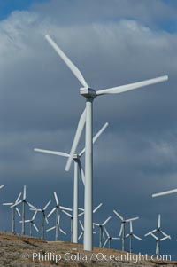 Wind turbines provide electricity to Palm Springs and the Coachella Valley. San Gorgonio pass, San Bernardino mountains, San Gorgonio Pass